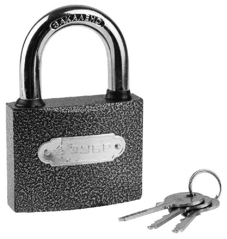 Замок навесной 75 мм стальной корпус, закаленная дужка ЗУБР Замок навесной 75 мм стальной корпус, закаленная дужка ЗУБР