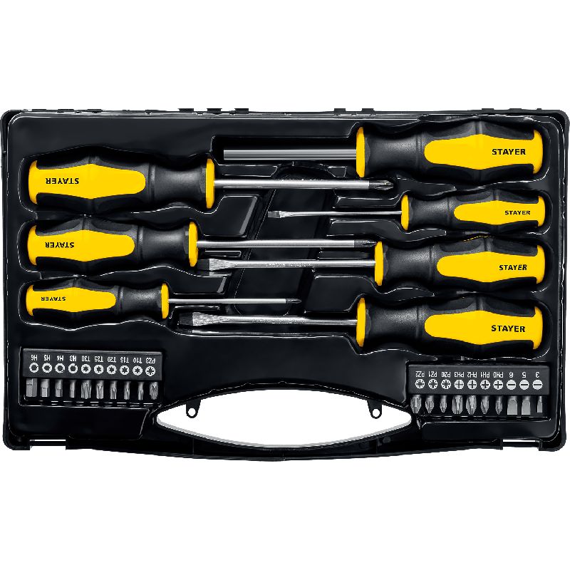 Набор отверток и бит 27 предметов в кейсе STAYER Hercules-K27 Набор отверток и бит 27 предметов в кейсе STAYER Hercules-K27