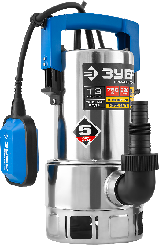 Насос дренажный для грязной воды 750 Вт, нержав. сталь ЗУБР Насос дренажный для грязной воды 750 Вт, нержав. сталь ЗУБР