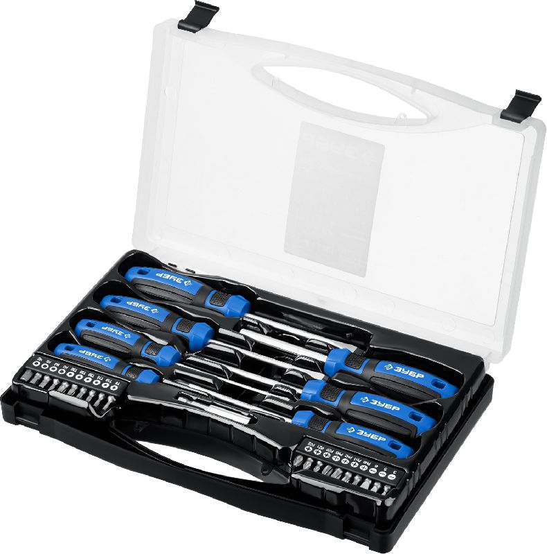 Набор отверток и бит 28 предметов в кейсе ЗУБР Профессионал-28 Набор отверток и бит 28 предметов в кейсе ЗУБР Профессионал-28