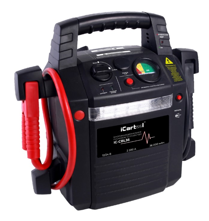 Пуско-зарядное устройство 12/24 В, 36 000 мАч, 500/1100 А iCartool Пуско-зарядное устройство 12/24 В, 36 000 мАч, 500/1100 А iCartool