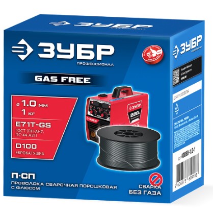 Проволока порошковая 1,0 мм, 1,0 кг E71T-GS (ПП-АН7, ПС-44-А2Г) ЗУБР П-СП Проволока порошковая 1,0 мм, 1,0 кг E71T-GS (ПП-АН7, ПС-44-А2Г) ЗУБР П-СП
