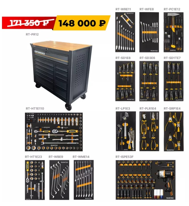 Тележка инструментальная 12 полок, 273 предм RUNTEC Performance Тележка инструментальная 12 полок, 273 предм RUNTEC Performance