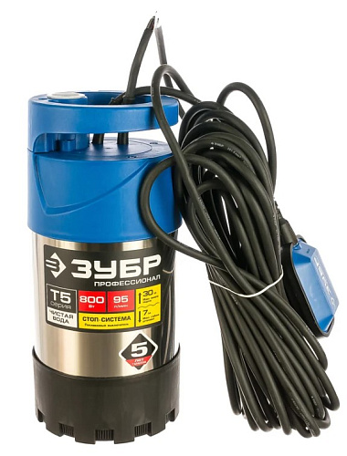 Насос дренажный для чистой воды 800 Вт, нержав. сталь ЗУБР Насос дренажный для чистой воды 800 Вт, нержав. сталь ЗУБР