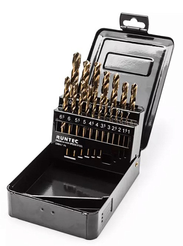 Набор сверл по металлу 1-10 мм (19 шт.) HSS-Co5 RUNTEC Набор сверл по металлу 1-10 мм (19 шт.) HSS-Co5 RUNTEC