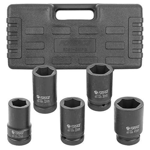 Набор головок торцевых ударных глубоких 27-41 мм (1") 6 гр.., 5 предм. Forsage F-8051-5MPB Набор головок торцевых ударных глубоких 27-41 мм (1") 6 гр.., 5 предм. Forsage F-8051-5MPB