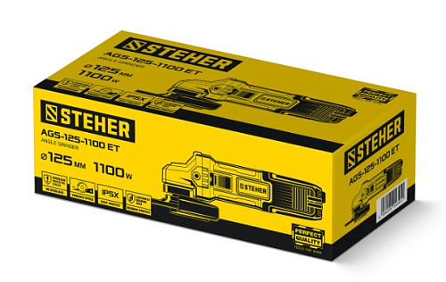 Шлифмашина угловая 125 мм, 1100 Вт регулировка оборотов STEHER Шлифмашина угловая 125 мм, 1100 Вт регулировка оборотов STEHER
