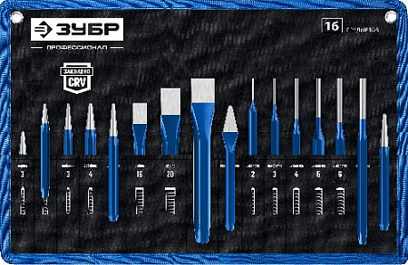 Набор ударно-режущего инструмента 16 предм. в сумке-скрутке ЗУБР Профессионал Набор ударно-режущего инструмента 16 предм. в сумке-скрутке ЗУБР Профессионал