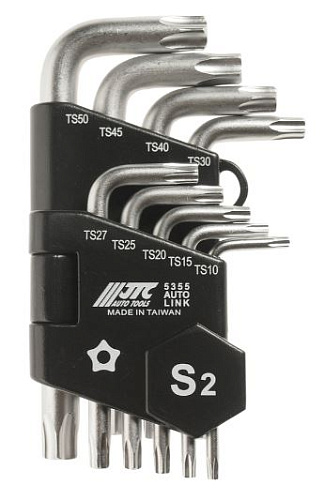 Набор ключей TORX угловых ТS10-ТS50 (9 шт.) с отверстием JTC Набор ключей TORX угловых ТS10-ТS50 (9 шт.) с отверстием JTC