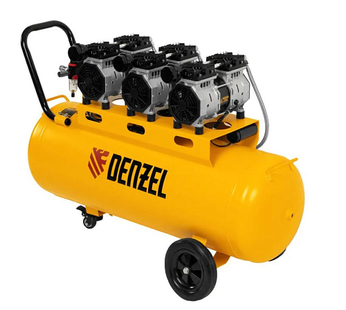 Компрессор безмасляный 100 л, 1,8 кВт (3х0,6), 345 л/мин, 8 бар,230В, малошумный Denzel DLS 1800/100 Компрессор безмасляный 100 л, 1,8 кВт (3х0,6), 345 л/мин, 8 бар,230В, малошумный Denzel DLS 1800/100
