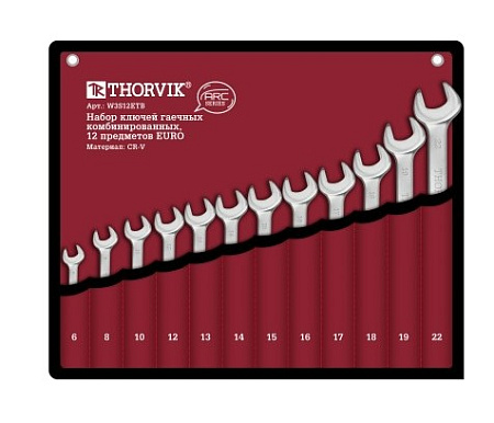 Набор ключей комбинированных 6-22 мм (12 шт.) в сумке серии ARC Thorvik W3S12ETB Набор ключей комбинированных 6-22 мм (12 шт.) в сумке серии ARC Thorvik W3S12ETB