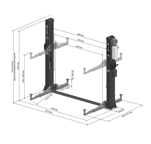 Подъемник 2-стоечный 4,2 т с нижней синхронизацией 380 В SIVIK ПГА-4200-НС Подъемник 2-стоечный 4,2 т с нижней синхронизацией 380 В SIVIK ПГА-4200-НС