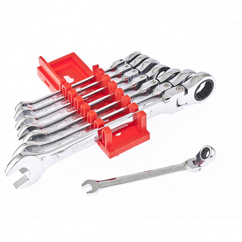 Набор ключей комбинированных трещоточных шарнирных 8-19 мм (8 шт) на холдере MATRIX Набор ключей комбинированных трещоточных шарнирных 8-19 мм (8 шт) на холдере MATRIX