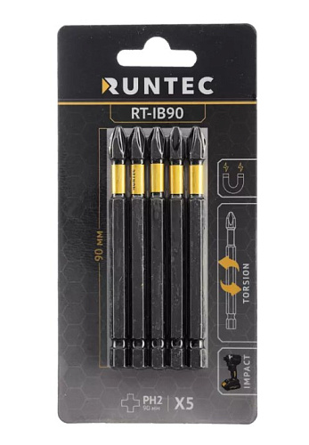 Бита PH №2 L= 90 мм (1/4" HEX) ударная (5 шт) RUNTEC Бита PH №2 L= 90 мм (1/4" HEX) ударная (5 шт) RUNTEC