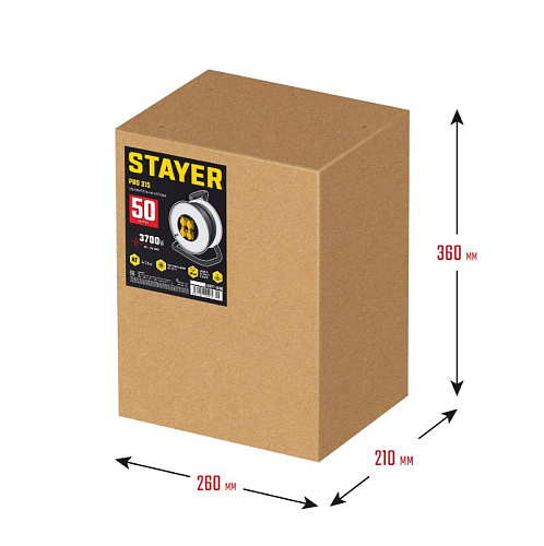 Удлинитель на катушке КГ 50 м, 4 гнезда, 3*1,5 кв.мм, 4000 Вт, IP44 STAYER PRO-315 Удлинитель на катушке КГ 50 м, 4 гнезда, 3*1,5 кв.мм, 4000 Вт, IP44 STAYER PRO-315
