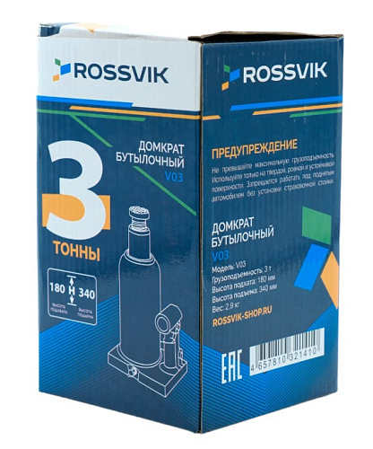 Домкрат бутылочный 3 т 180-340 мм ROSSVIK Домкрат бутылочный 3 т 180-340 мм ROSSVIK