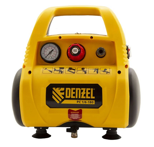 Компрессор безмасляный 6 л, 1,1 кВт, 180 л/мин, 8 бар, 230 В Denzel РС 1/6-180 Компрессор безмасляный 6 л, 1,1 кВт, 180 л/мин, 8 бар, 230 В Denzel РС 1/6-180