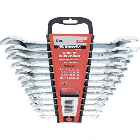 Набор ключей рожковых 6-32 мм (12 шт) на пластиковом держателе Matrix Набор ключей рожковых 6-32 мм (12 шт) на пластиковом держателе Matrix