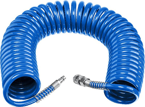Шланг спиральный воздушный 15 м (8*12 мм) полиуретан, 15 бар, с фитингами рапид ЗУБР Профессионал Шланг спиральный воздушный 15 м (8*12 мм) полиуретан, 15 бар, с фитингами рапид ЗУБР Профессионал