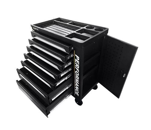 Тележка инструментальная 7 полок, 273 предм, пласт. столешница, дверца RUNTEC Performance Тележка инструментальная 7 полок, 273 предм, пласт. столешница, дверца RUNTEC Performance