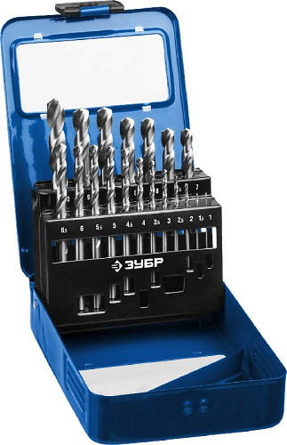 Набор сверл по металлу 1-10 мм (19 шт.) Р6М5 класс А ЗУБР ПРОФ-А Набор сверл по металлу 1-10 мм (19 шт.) Р6М5 класс А ЗУБР ПРОФ-А