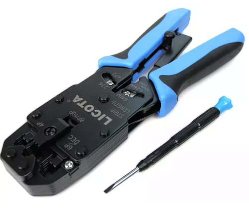 Пресс-клещи для RJ-45, RJ-11/12 с зачисткой витой пары с трещоткой Licota Пресс-клещи для RJ-45, RJ-11/12 с зачисткой витой пары с трещоткой Licota