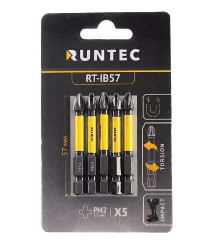 Бита PH №2 L= 57 мм (1/4" HEX) ударная (5 шт) RUNTEC Бита PH №2 L= 57 мм (1/4" HEX) ударная (5 шт) RUNTEC