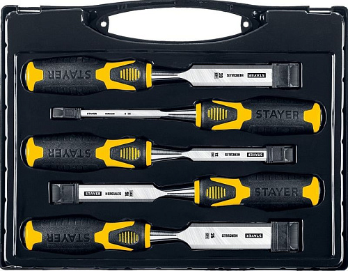 Набор стамесок-долот 5 шт (6,12,16,20,25 мм) в пластиковом кейсе STAYER Hercules Набор стамесок-долот 5 шт (6,12,16,20,25 мм) в пластиковом кейсе STAYER Hercules