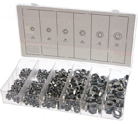 Набор гаек М3, М4, М5, М6, М8, М10, 600 предм Сибртех Набор гаек М3, М4, М5, М6, М8, М10, 600 предм Сибртех