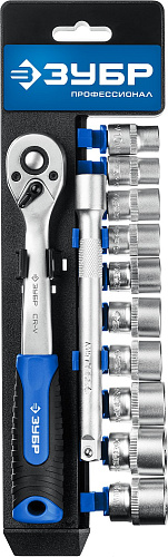 Набор головок торцевых 10-19 мм (3/8") 6-гр., 12 предм. ЗУБР ТР-12С Набор головок торцевых 10-19 мм (3/8") 6-гр., 12 предм. ЗУБР ТР-12С