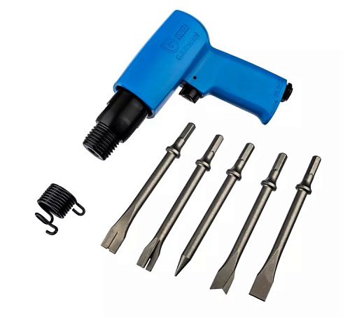 Молоток пневматический в комплекте с 5 зубилами, 185 мм, 7,2 Дж GARWIN Молоток пневматический в комплекте с 5 зубилами, 185 мм, 7,2 Дж GARWIN