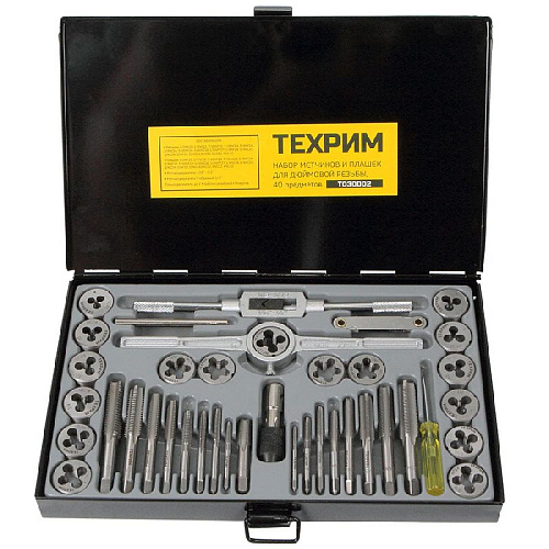 Набор резьбонарезного инструмента 40 предм. дюймовая резьба 4NC40 - 1/2NF20 ТЕХРИМ Набор резьбонарезного инструмента 40 предм. дюймовая резьба 4NC40 - 1/2NF20 ТЕХРИМ