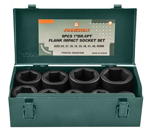 Набор головок торцевых ударных 24-50 мм (1") 9 предм, Jonnesway S03A8109S Набор головок торцевых ударных 24-50 мм (1") 9 предм, Jonnesway S03A8109S