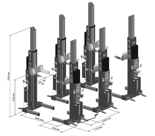Подъемник передвижной электрогидравлический г/п 45 т, 6 стойки СИВИК ПГП-45000/6 Подъемник передвижной электрогидравлический г/п 45 т, 6 стойки СИВИК ПГП-45000/6