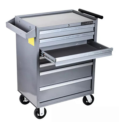 Тележка инструментальная 7 полок, с пластиковой столешницей, карманом, серая LICOTA Тележка инструментальная 7 полок, с пластиковой столешницей, карманом, серая LICOTA