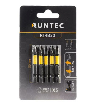 Бита PH №2 L= 50 мм (1/4" HEX) ударная (5 шт) RUNTEC Бита PH №2 L= 50 мм (1/4" HEX) ударная (5 шт) RUNTEC
