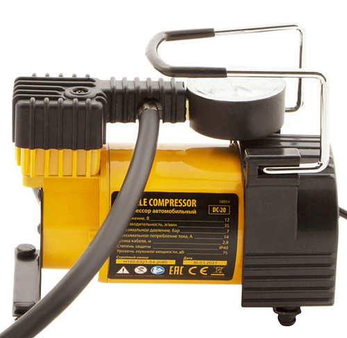 Компрессор автомобильный 7 атм, 35 л/мин, 3 насадки Denzel DС-20 Компрессор автомобильный 7 атм, 35 л/мин, 3 насадки Denzel DС-20