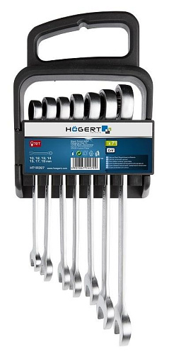 Набор ключей комбинированных трещоточных 10-19 мм 72 зуба (7 шт) на пластиковом держателе HOEGERT Набор ключей комбинированных трещоточных 10-19 мм 72 зуба (7 шт) на пластиковом держателе HOEGERT