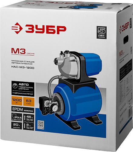 Насосная станция автоматическая 1200 Вт, 63 л/мин, напор 46 м ЗУБР "Мастер" Насосная станция автоматическая 1200 Вт, 63 л/мин, напор 46 м ЗУБР "Мастер"