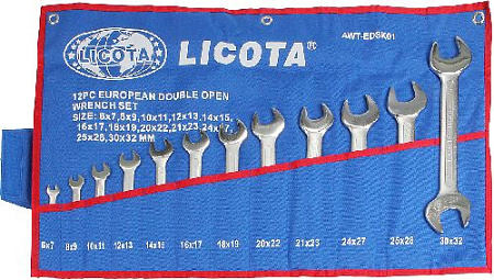 Набор ключей рожковых 6-32 мм (12 шт) в сумке-скрутке Licota Набор ключей рожковых 6-32 мм (12 шт) в сумке-скрутке Licota
