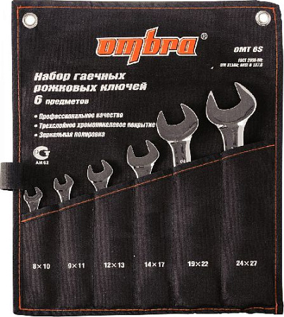 Набор ключей рожковых 8-27 мм (6шт) в сумке-скрутке OMBRA OMT6S Набор ключей рожковых 8-27 мм (6шт) в сумке-скрутке OMBRA OMT6S