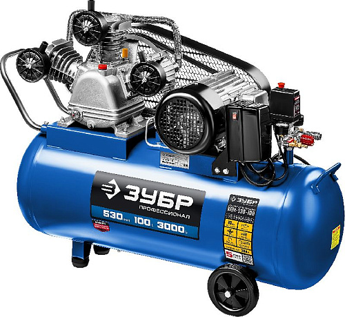 Компрессор масляный ременной 100 л, 3,0 кВт, 530 л/мин, 10 бар, 380 В ЗУБР Профессионал Компрессор масляный ременной 100 л, 3,0 кВт, 530 л/мин, 10 бар, 380 В ЗУБР Профессионал