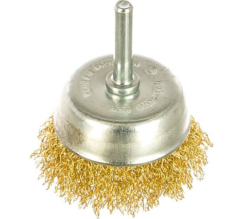 Щетка чашечная 65 мм для дрели со шпилькой витая латунир. проволока MATRIX Щетка чашечная 65 мм для дрели со шпилькой витая латунир. проволока MATRIX