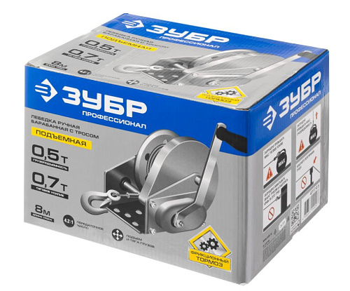 Лебедка ручная барабанная тросовая 1,3 т, 8 м ЗУБР Лебедка ручная барабанная тросовая 1,3 т, 8 м ЗУБР