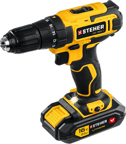 Дрель-шуруповерт аккумуляторная 16 В, 35 Нм, 1*2 Ач в кейсе STEHER Дрель-шуруповерт аккумуляторная 16 В, 35 Нм, 1*2 Ач в кейсе STEHER