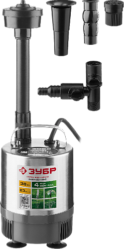 Насос фонтанный для чистой воды, напор 1,9 м, 38 Вт, нерж сталь ЗУБР Насос фонтанный для чистой воды, напор 1,9 м, 38 Вт, нерж сталь ЗУБР