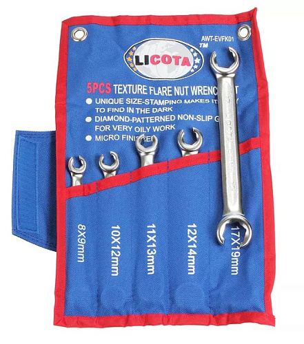 Набор ключей разрезных 8-19 мм текстурных (5 шт) в сумке-скрутке Licota Набор ключей разрезных 8-19 мм текстурных (5 шт) в сумке-скрутке Licota