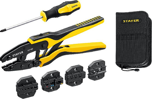 Пресс-клещи для обжимки клемм в наборе с 4-мя губками STAYER Пресс-клещи для обжимки клемм в наборе с 4-мя губками STAYER