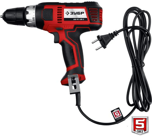 Дрель-шуруповерт сетевая, 400 Вт, 0-450/0-1800 об/мин, в кейсе ЗУБР Дрель-шуруповерт сетевая, 400 Вт, 0-450/0-1800 об/мин, в кейсе ЗУБР