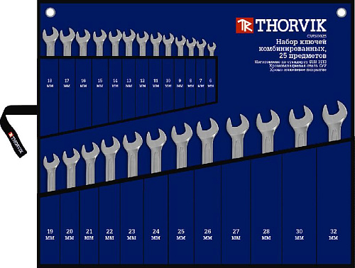 Набор ключей комбинированных 6-32 мм (25 шт) в скрутке Thorvik CWS0025 Набор ключей комбинированных 6-32 мм (25 шт) в скрутке Thorvik CWS0025